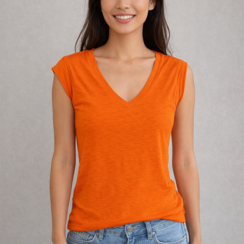 Lilla P Vivid Orange Sleeveless V-Neck Top, size S